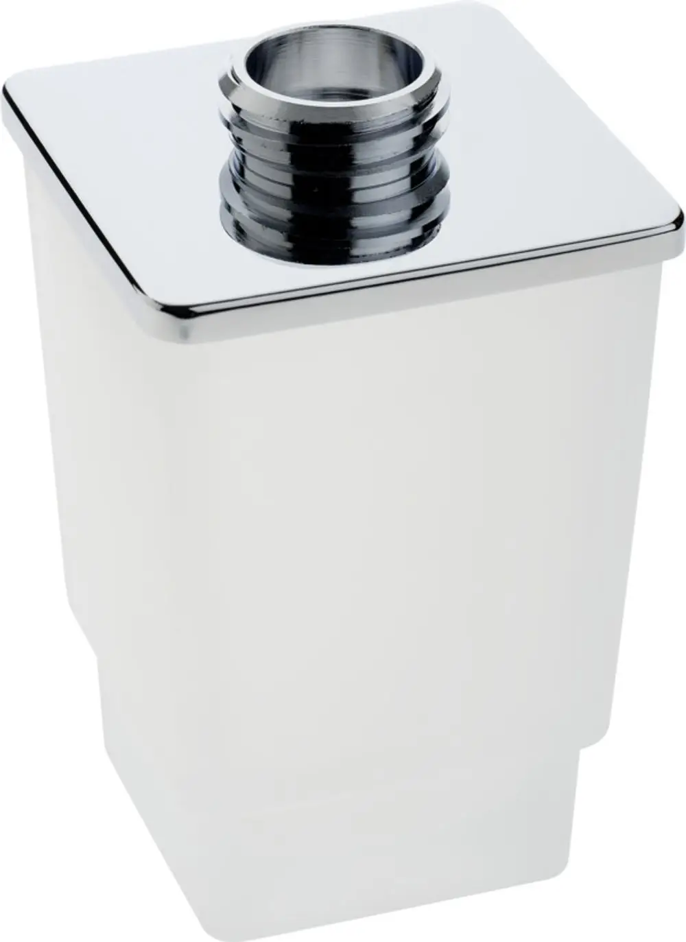 Glasbehälter mit runder Öffnung und quadratischem Deckel, ideal für Seifenspender. Produkt von Ideal Standard, schlichtes Design für Badezimmeranwendungen.